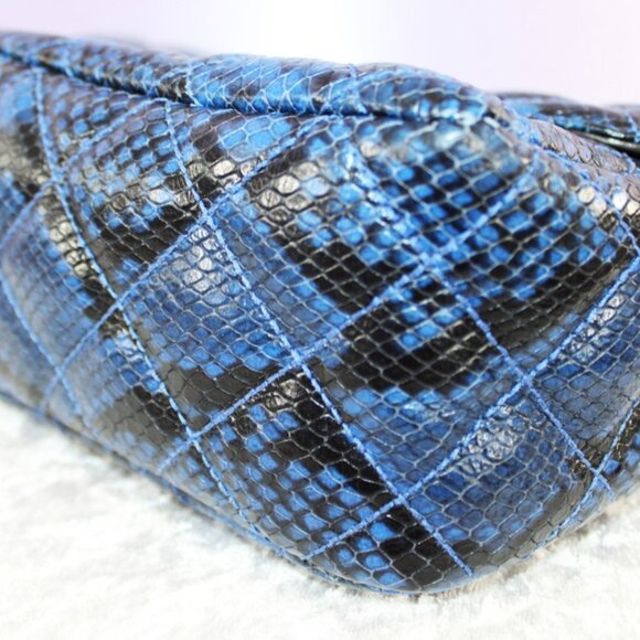Michael Kors Quilted Snake-Embossed Shoulder Bag Blue Black Chain Strap NWOT - Picture 9 of 14